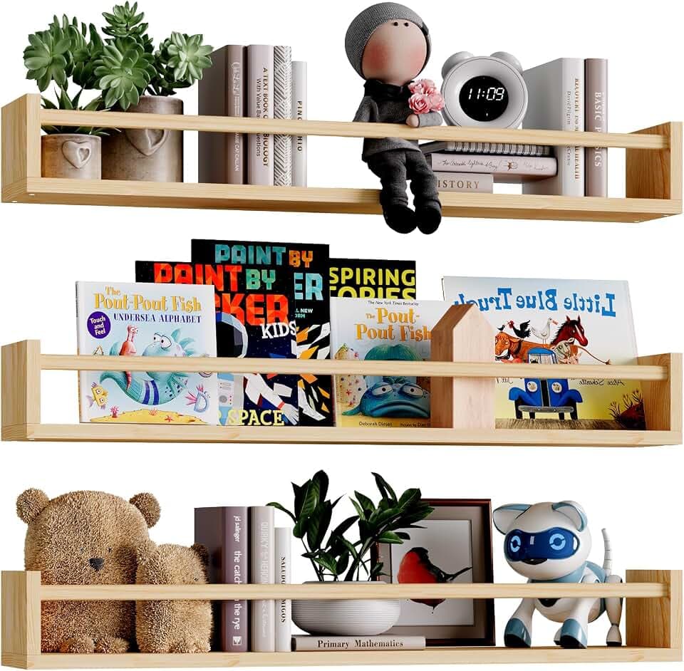 Fixwal Floating Nursery Book Shelves for Wall, 23.6 Inches, Set of 3