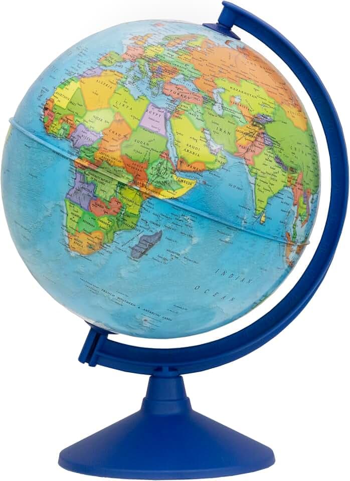 EXERZ 30 cm Globus mit Blau drehbar Ständer Schülerglobus
