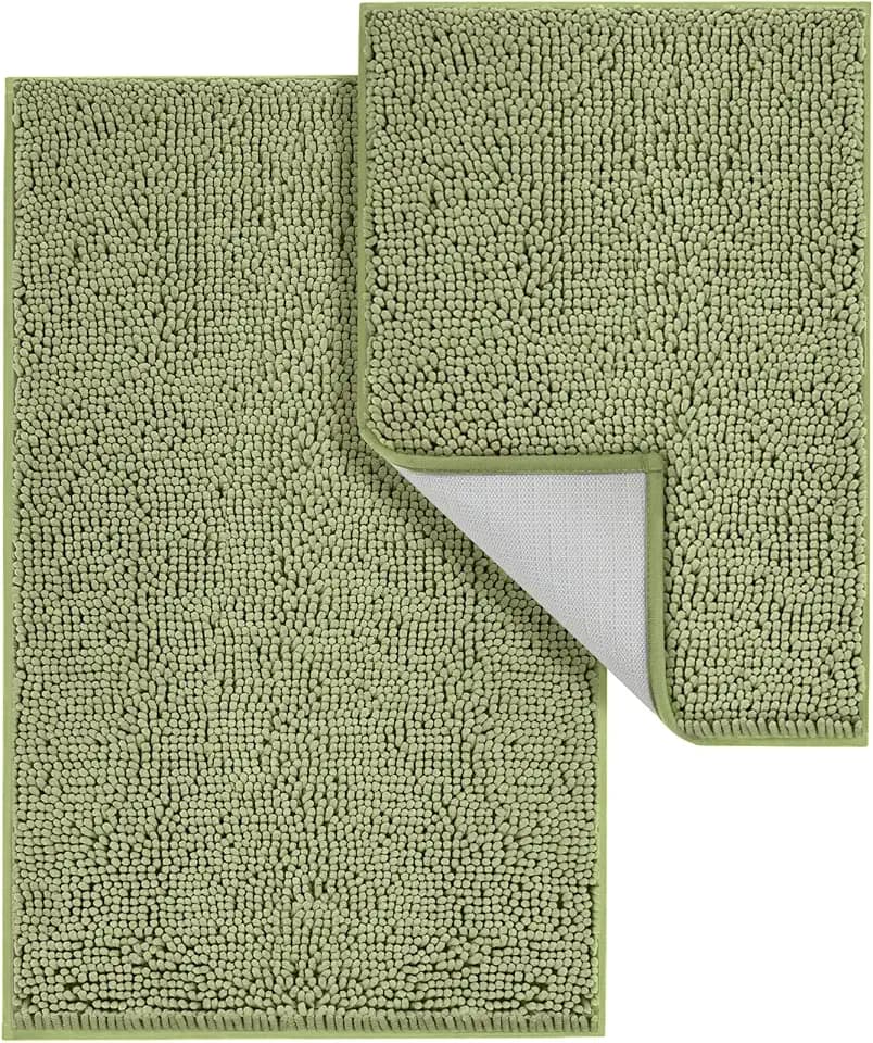 Bathroom Rugs Sets 2 Piece, Absorbent Rug Set, 24"x16"+32"x20", Sage Green