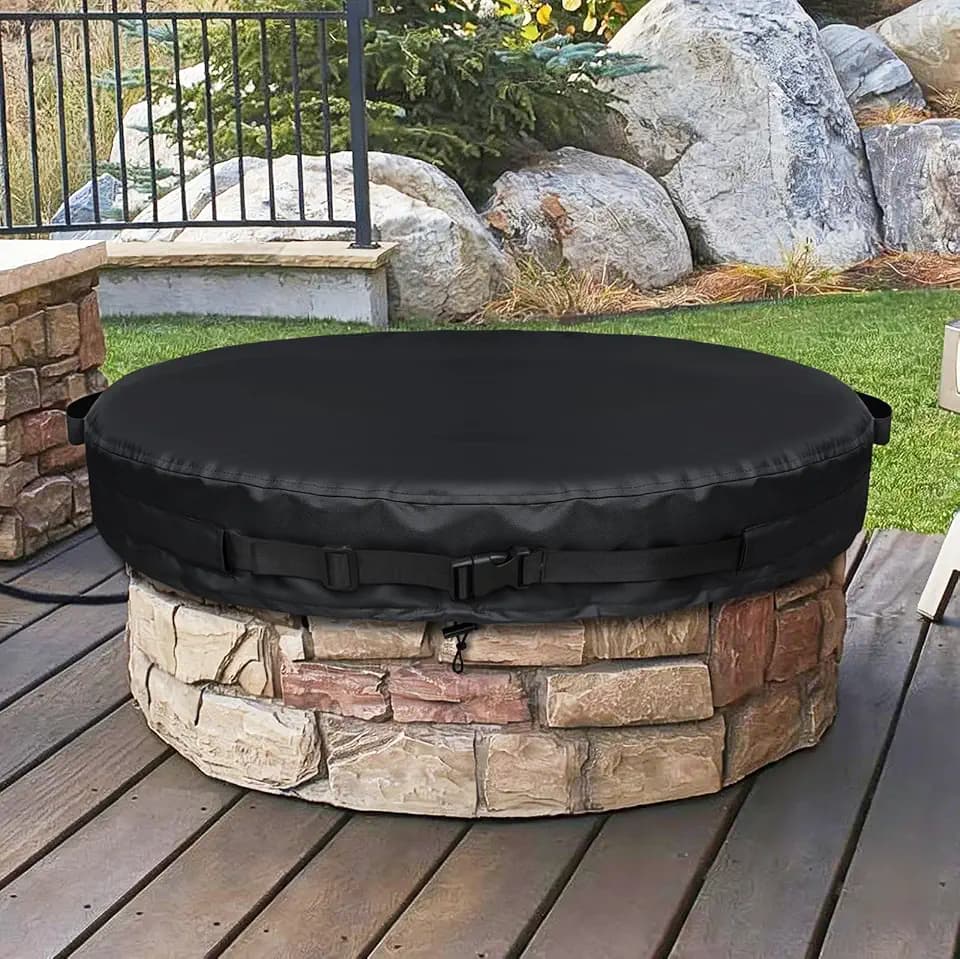 Round Fire Pit Cover for In-Ground Firepit 52-56 inch Outdoor Firepit Cover