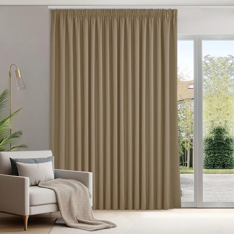 Deconovo Vorhänge Blickdicht mit Kräuselband Verdunklungsgardine Taupe