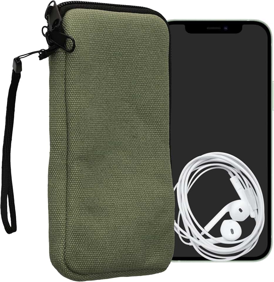 kwmobile Handy Tasche kompatibel mit Smartphones XL - 6,7/6,8" Hülle - Canvas Handyhülle mit Mikrofaser Inlay in Olivgrün - Handytasche mit 17,2 x 8,4 cm Innenmaße