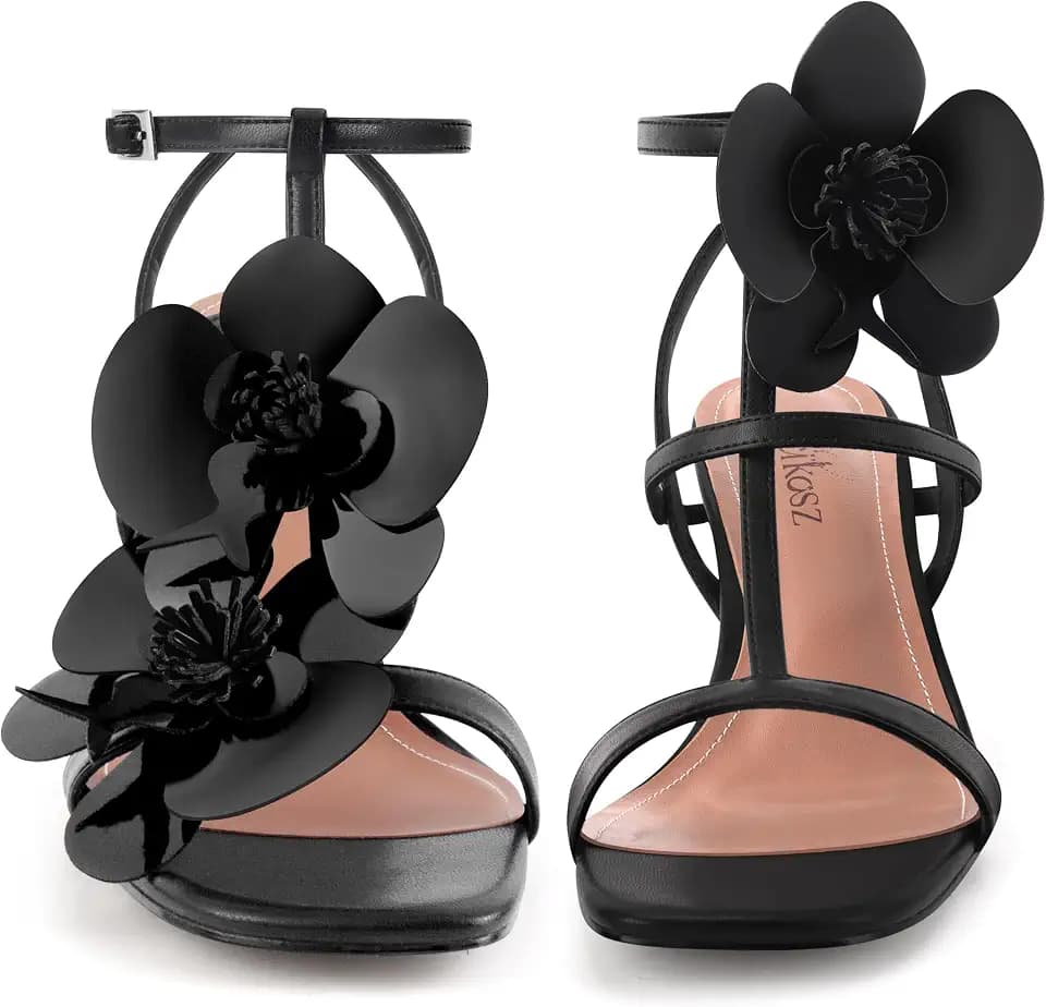 LACIKOSZ Floral Women High Heels Strappy Sandals Comfortable Dressy Shoes