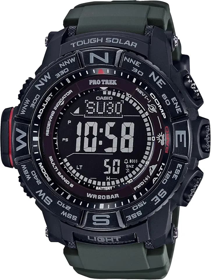 Casio PRW3500 Series | Pro Trek | 100M WR | Compass | Alt/Baro-Thermo | Tough Solar Power | Atomic Timekeeping | 1-100 SEC Stopwatch | Countdown Timer | World Time
