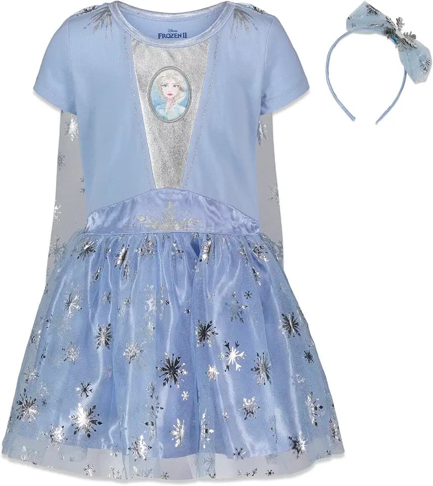 Disney Frozen Princess Anna Elsa Girls Gown and Headband Toddler to Big Kid