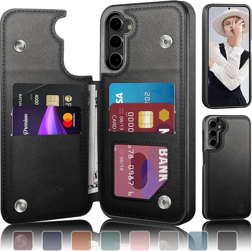 DJDUCK Designed for Samsung Galaxy S23 Plus Case Wallet with Card Holder, [Magnetic Clasp Cover] [RFID Blocking Leather Protection] Shockproof Women Men Cases for Samsung S23 Plus Black