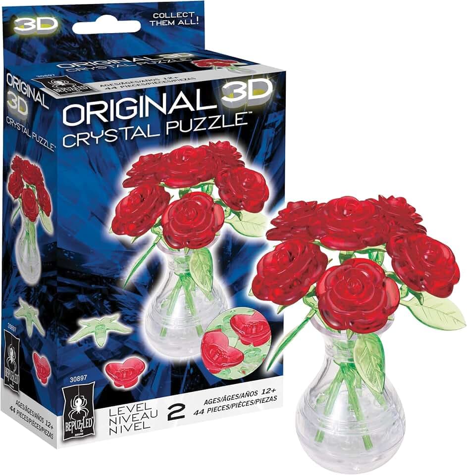 BePuzzled | Roses in Vase Original 3D Crystal Puzzle, Ages 12 and Up, Red