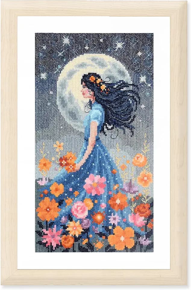 Vervaco Kreuzstich Stickpackung Mädchen und der Mond, Zählmuster, 16x28cm