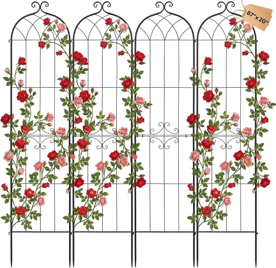 VEVOR Rankgitter, 220x52,5cm 4er-Pack, Metall Rankhilfe mit Pulverbeschichteter Oberfläche & Verriegelungsmechanismus, Kletterhilfe, Garten Spalier, Pflanzengitter für Blumen, Gemüse & Rosen
