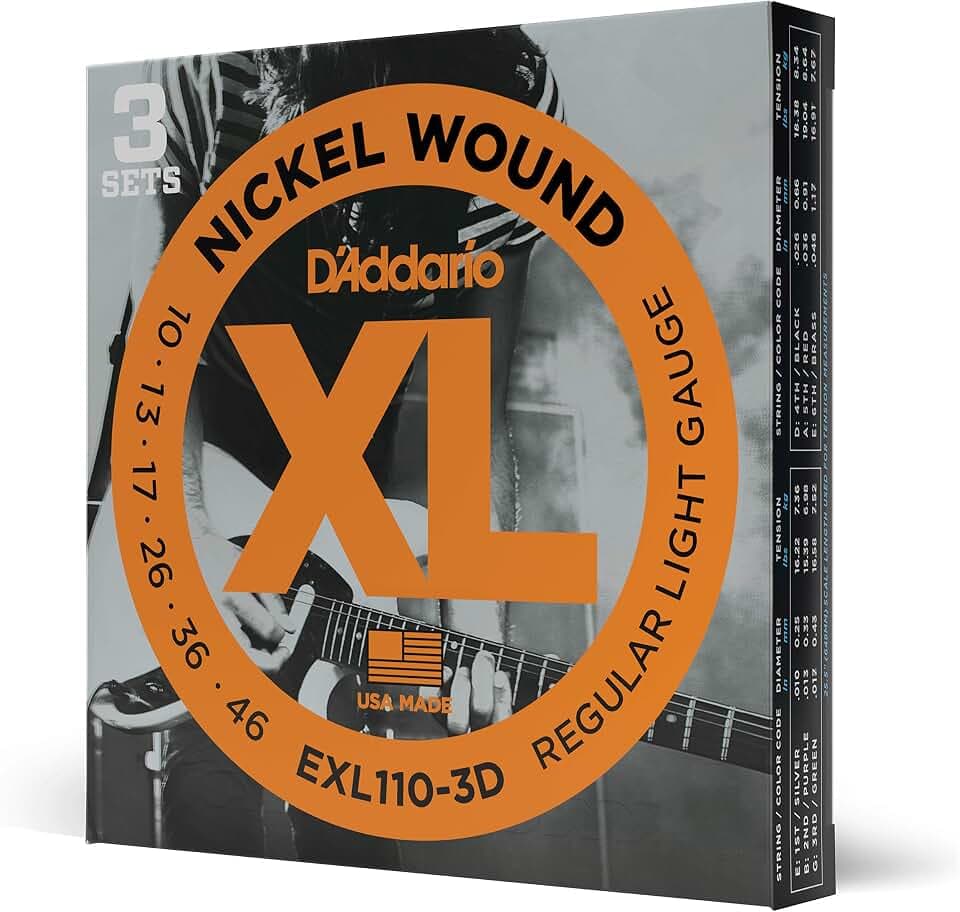 D'Addario EXL110-3D Nickel Wound E-Gitarrensaiten, Regular Light, 10-46, 3 Sets