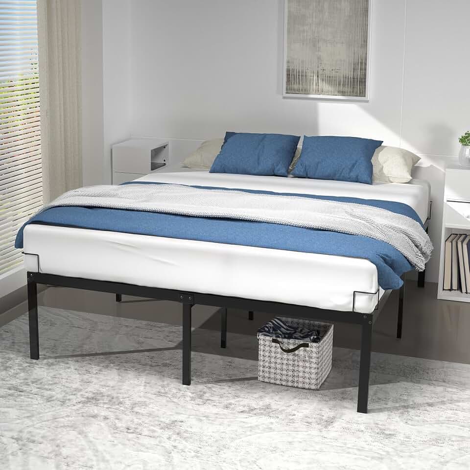 VOUNOT Bettgestell 160x200 cm Metallbett mit Lattenrost und Stauraum unter dem Bett, Bettrahmen für Schlafzimmer Gästezimmer, Leise und Robust, Höhe 36cm, Schwarz