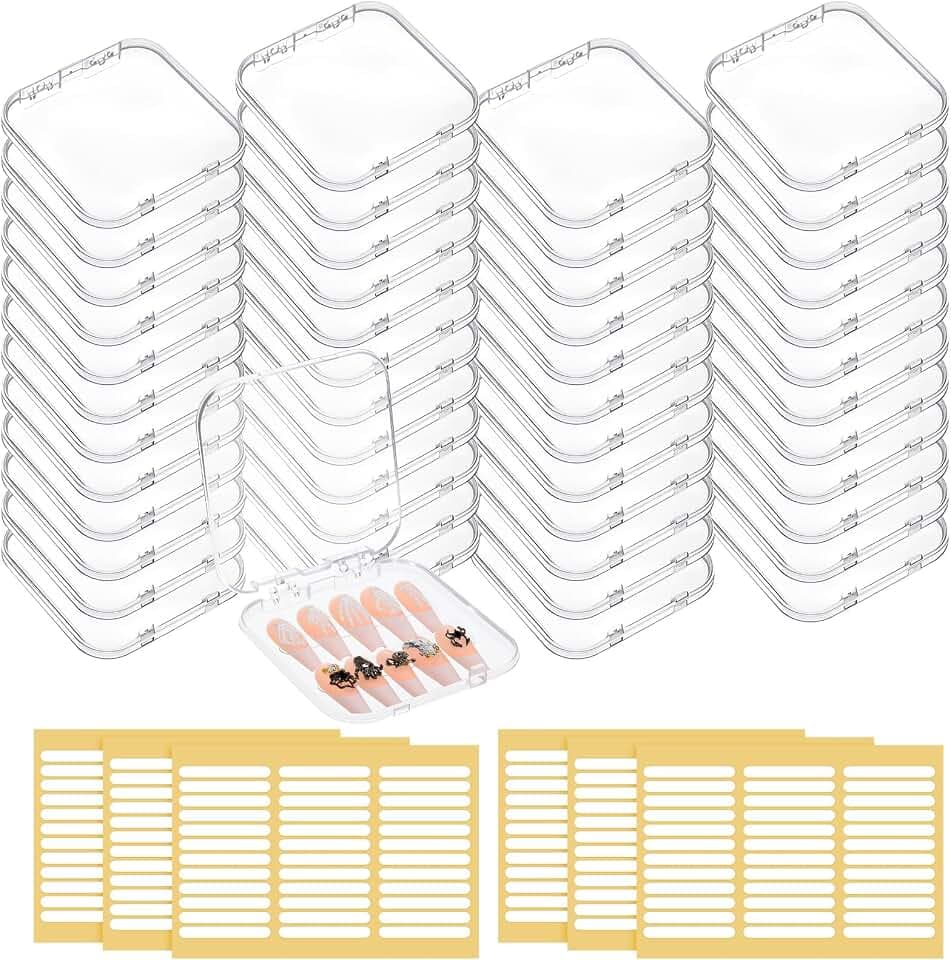 48 PCS Press On Nail Storage Box with 216 PCS Adhesive Nails Tapes