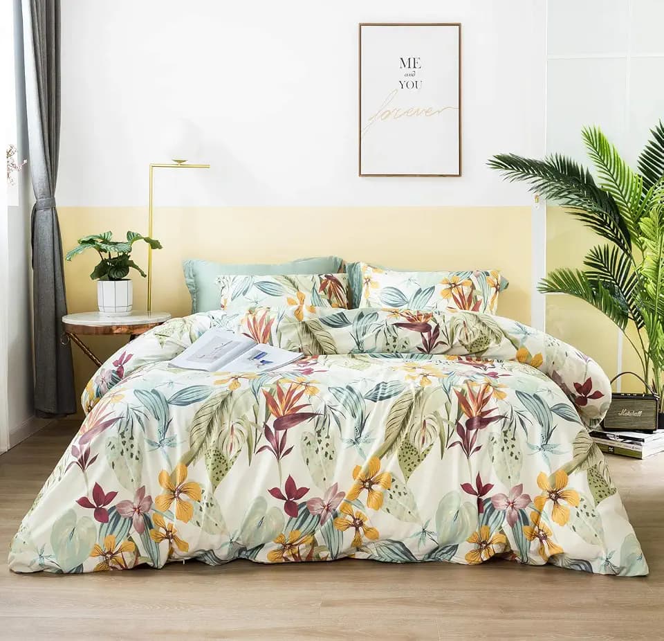 SUSYBAO Retro Floral Duvet Cover Queen 100% Egyptian Cotton 3 Pcs Set