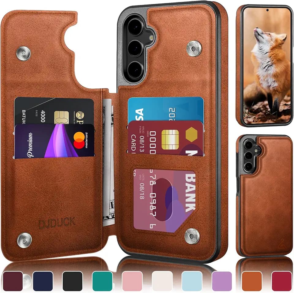 DJDUCK Designed for Samsung Galaxy S24 Plus Case Wallet with Card Holder, [Magnetic Clasp Cover] [RFID Blocking Leather Protection] Shockproof Women Men Cases for Samsung S24 Plus Light Brown