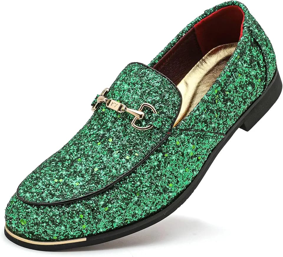 LCQL Men's Luxury Glitter Dress Loafer Shoes Metallic Sequins Tuxedo Oxfords Slip-on Wedding Party Shoes Size 7-13