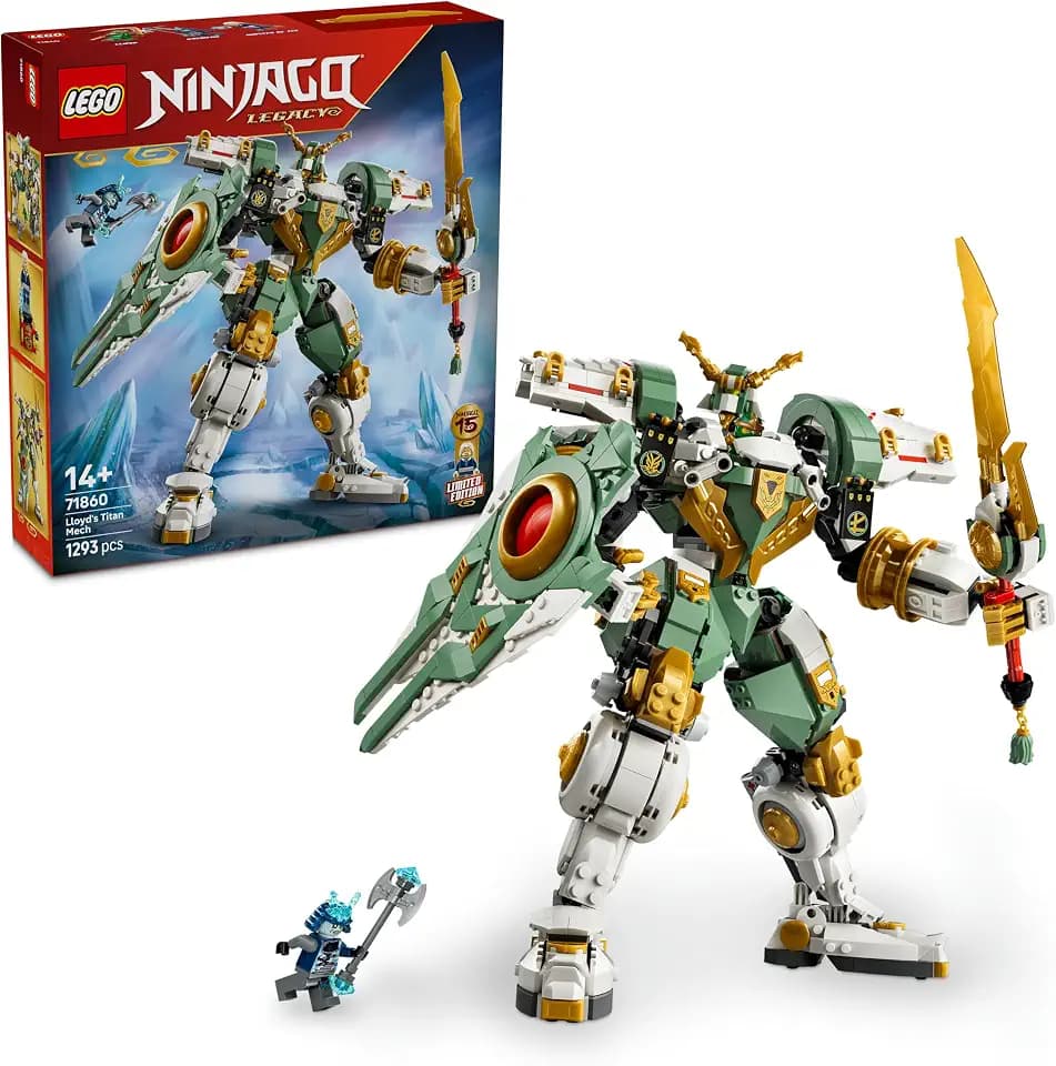 LEGO NINJAGO 15-jähriges Jubiläum: Lloyds Titan-Mech - Ninja Action Spielzeug mit sammelbarer Minifigur, Schild und Schwert - nostalgisches Geschenk für Jungen ab 14 Jahren und erwachsene Fans - 71860
