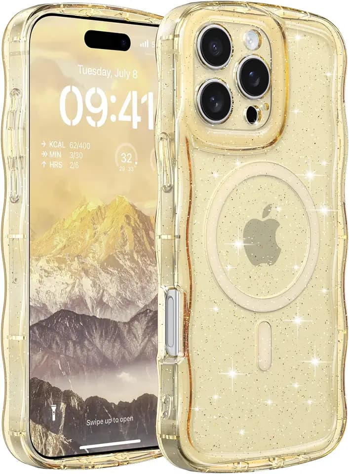 FABSPARK Glitter Case for iPhone 16 Pro,Fit for MagSafe,Yellow