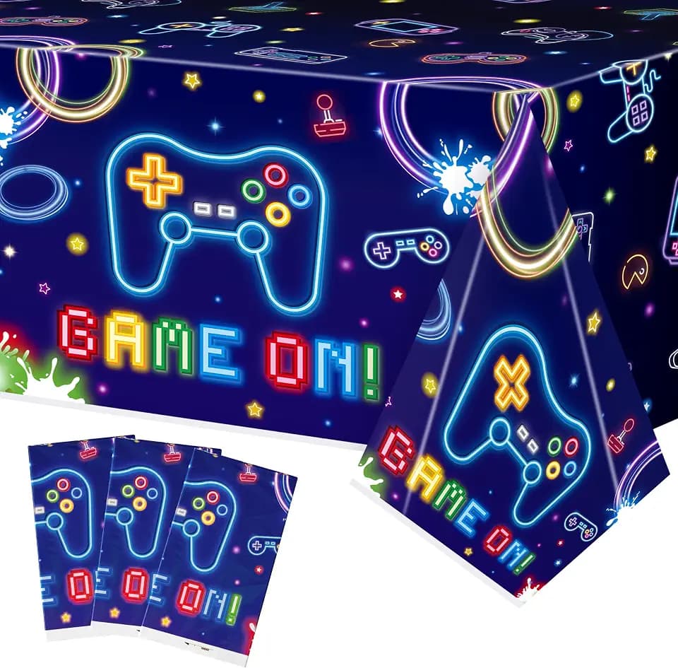 3Pcs Video Game Party Tablecloths Neon Game Party Decorations