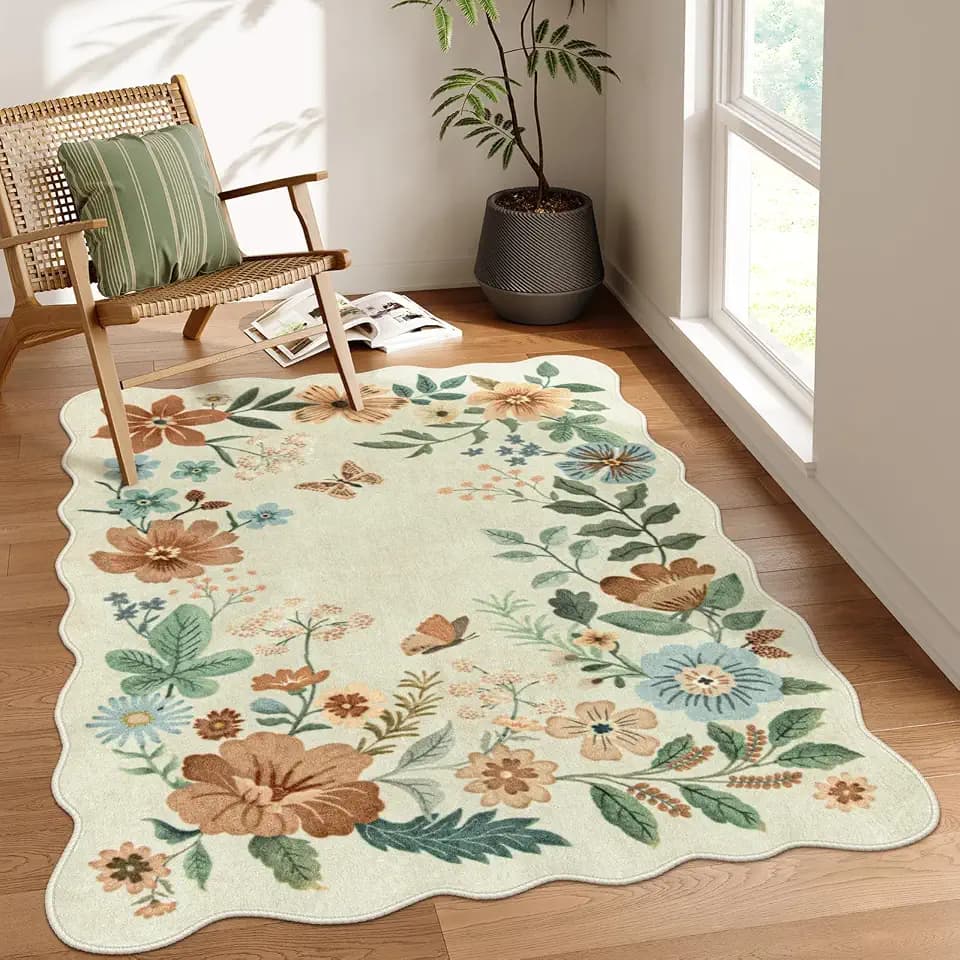 Lahome Floral Bedroom Rug, 4x6 Washable Rugs for Living Room Dining Room