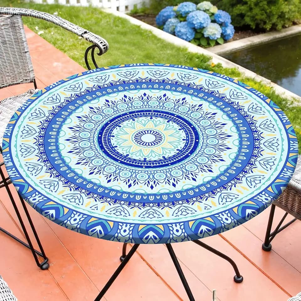 Round Tablecloth Fitted Elastic Waterproof Table Cover for 36"-44" Tables