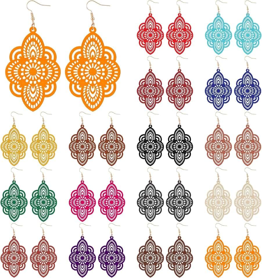 Ecally 16 Pairs Bohemian Wood Earrings African Earrings