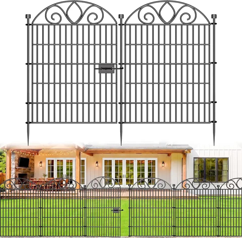 No Dig Garden Fence Outdoor for Yard, 10 Panels with Gate