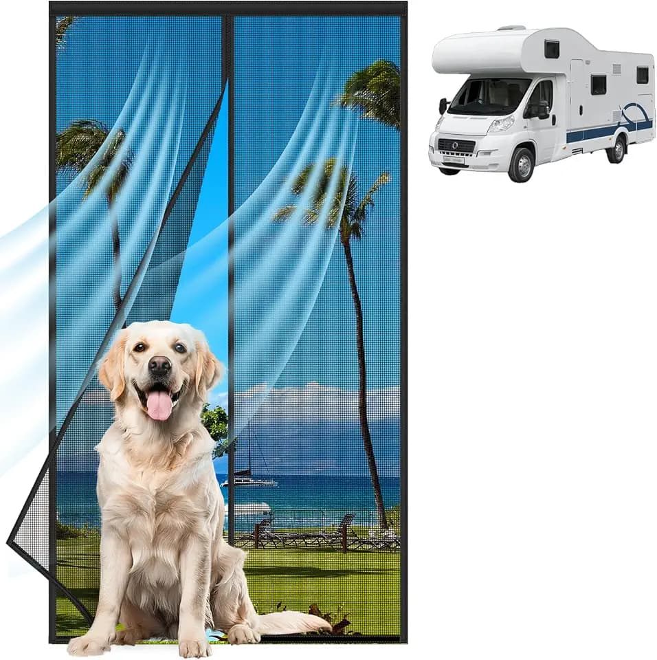 Magnetic RV Screen Door – Tear-Resistant Mesh for Camper, Travel Trailer & Fifth Wheel | Keeps Bugs Out, Lets Fresh Air in, Pet-Friendly with Instant Magnetic Closure (Fits 33"x80")