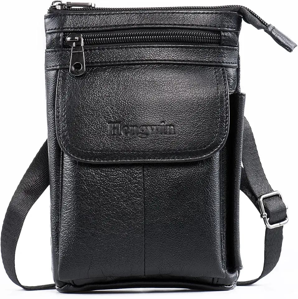 Genuine Leather Small Crossbody Purse for Men Women, Travel Passport Wallet Cell Phone Shoulder Holster Belt Pouch Messenger Bag