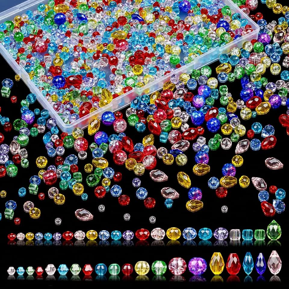 QINJIEJIE 1200 Stück Facettierte Glasperlen zum Auffädeln – Kristallperlen bunte Glass Beads für Schmuckherstellung, DIY Armbänder Halsketten Sonnenfänger Basteln