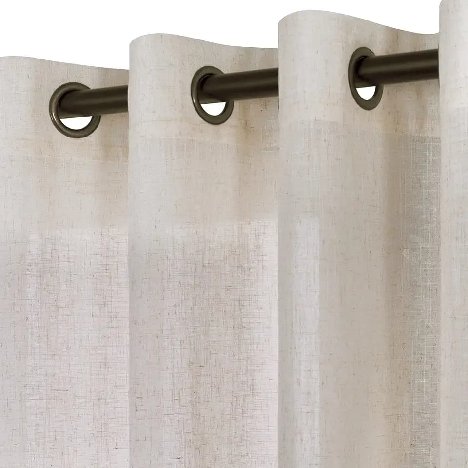 KOUFALL Tall Curtains for Large Window,Natural Flax Linen Ployester Blended Farmhouse Semi Sheer Light Filtering Extra Long Curtain for High Living Room,108 Inch Length 2 Panels,Tan Beige