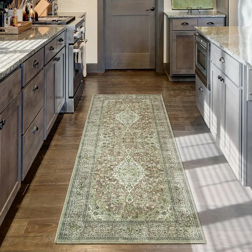 Goideal Washable Runner Rug 2x6, Sage Green Rugs Non Slip, Indoor Low Pile Carpet with Rubber Backing for Hallway Kitchen Bathroom Entryway Bedroom