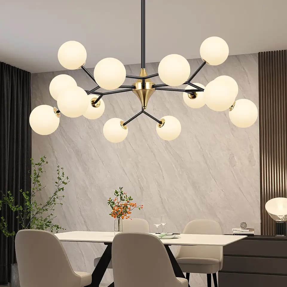 COCOSTAR 39" Black and Gold Sputnik Chandelier 15-Light Semi Flush Mount
