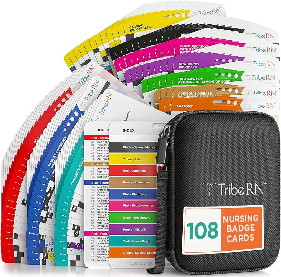 Tribe RN PocketGuru Krankenpflege-Referenzkarten, Spickzettel für Krankenschwestern, mehr Informationen als Krankenschwester-Abzeichen oder Lernkarten, 108 Schnellzugriffstaschenkarten, Stillgeschenke