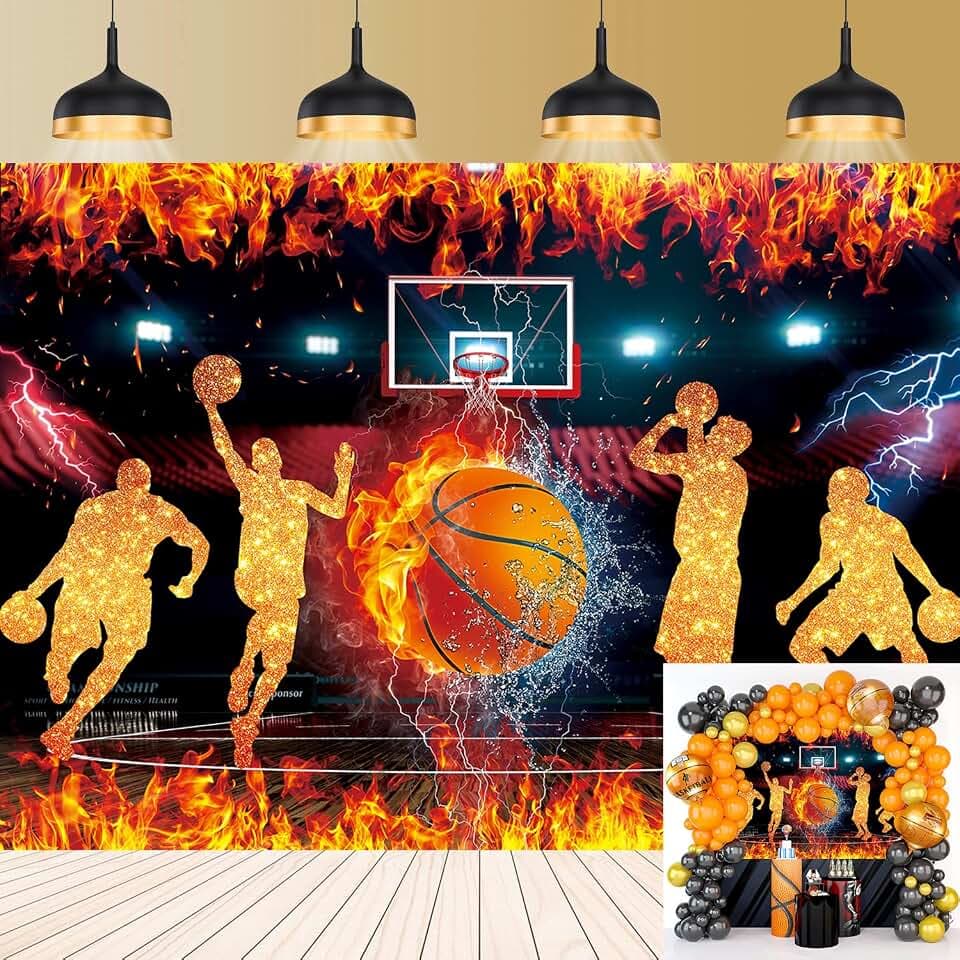 Basketball Theme Backdrop for Photography 7x5FT Star Slam Dunk Basketball Sports Background for Boys Basketball Happy Birthday Party Decorations Supplies