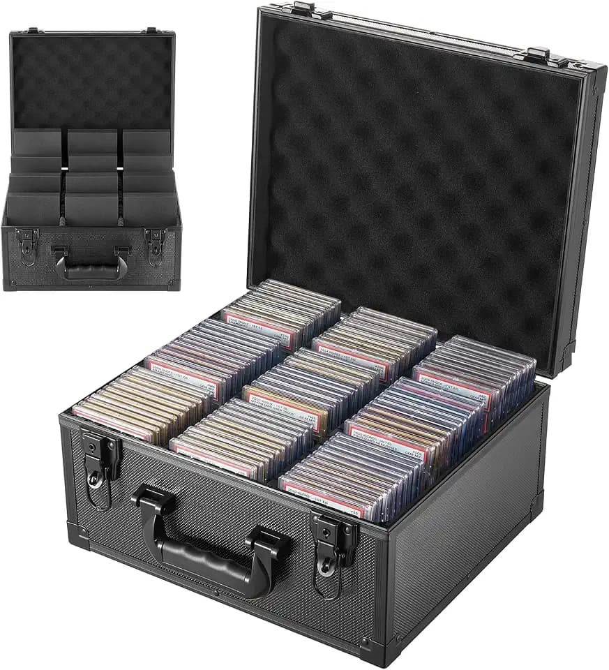VEVOR Graded Card Case 3 Row 180 PSA Slab Storage Box with Mechanical Lock, Baseball Sports Trading Cards Holder Collector with 12 Dividers, Holds 120 SGC 100 BGS 520 Top Loaders & 999+ Loose Cards