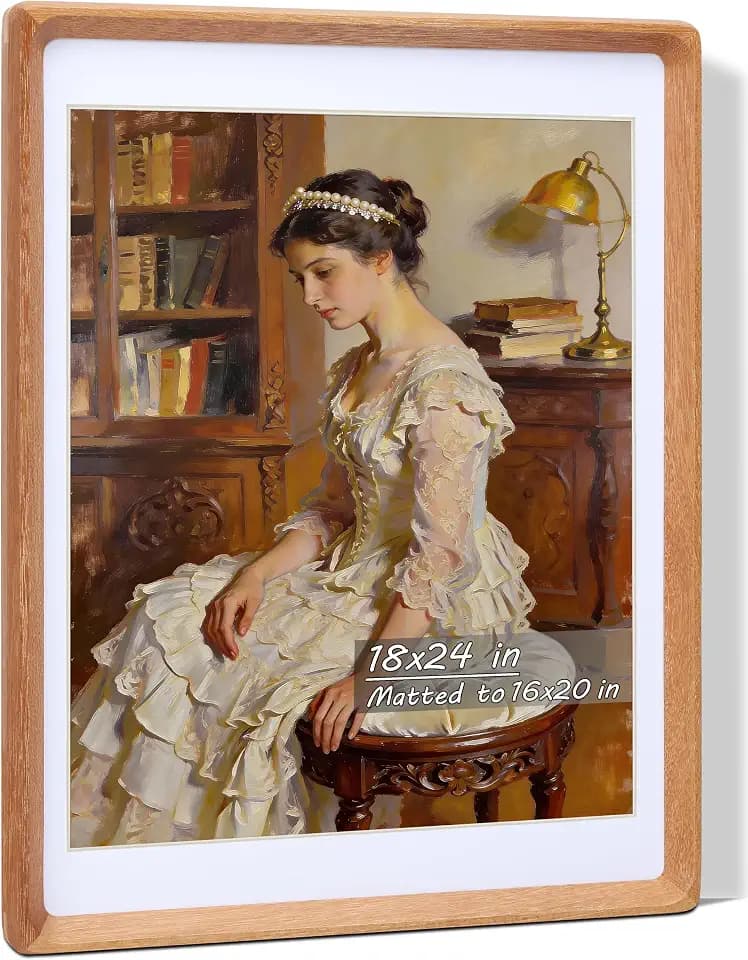 18x24 Picture Frame with Mat for 16x20, USA-Sourced Natural Teak Wood Handcrafted Rounded Corner with Plexiglass, Vertical or Horizontal Display Photo Gallery Poster Wall Mounting Frame