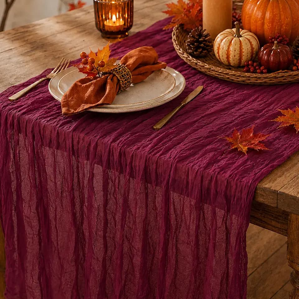 12 Pack Burgundy Red Cheesecloth Table Runner 120 Inch Boho Wedding Decor