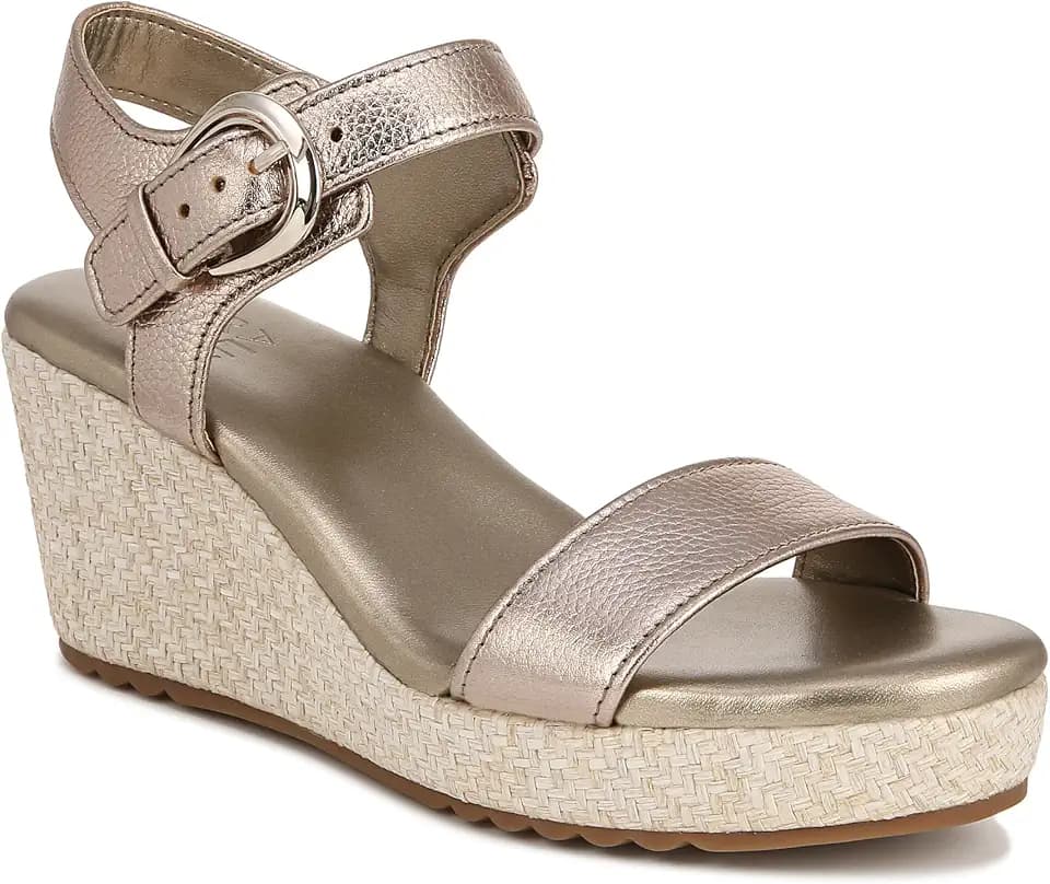 Naturalizer Damen Stella Keilsandalen, Warmes Silberleder, Weite Fit, EU 39