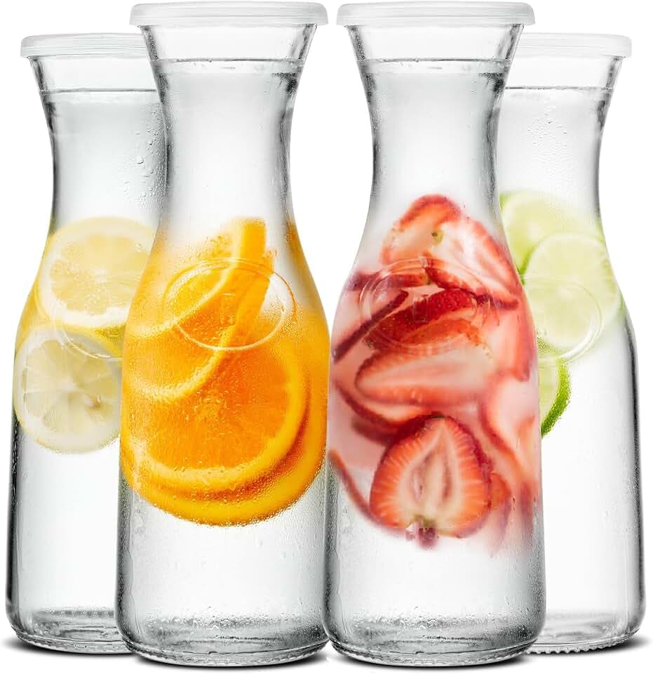 Kook Glass Carafes with Lids, for Mimosas Wine & Juice, Set of 4, Clear