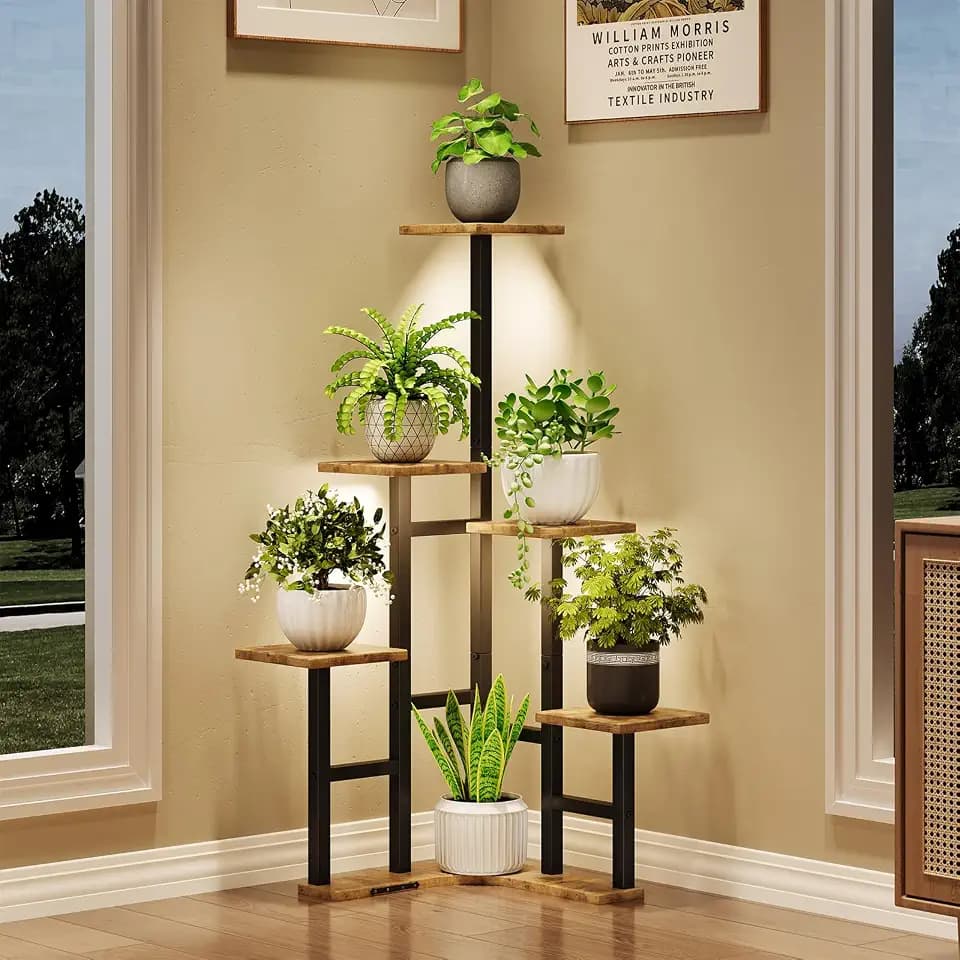 Corner Plant Stand Indoor with Grow Lights 6 Tiered Corner Plant Shelf