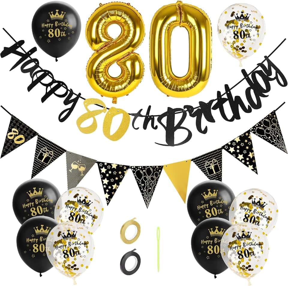 GoldRock 80. Jahrestag Dekoration Mann, Geburtstag Ballon 80, 80er Jahre Banner, Folienallon Zahlen 80, Schwarzes Gold