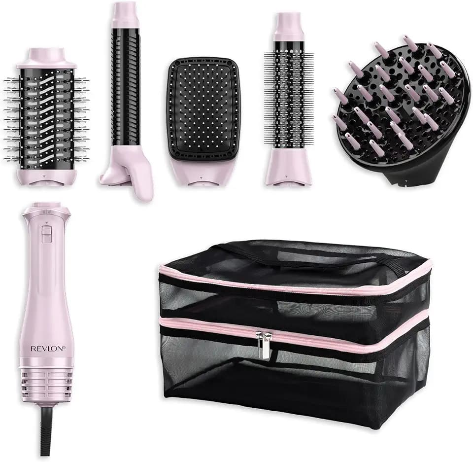 REVLON One‑Step™ 5‑in‑1 Multi Air Styler Pink Titanium Edition (inkl. Aufbewahrungstasche, 5 Aufsätze: Diffusor, Lockenaufsatz, Rundbürste, Paddle‑Bürste, Oval Volumiser – Keramik & Titanium)