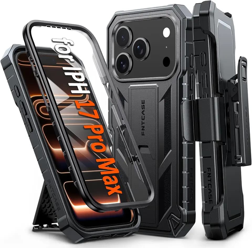 FNTCASE for iPhone 17 Pro Max Case with Belt Clip Built-in Screen Protector