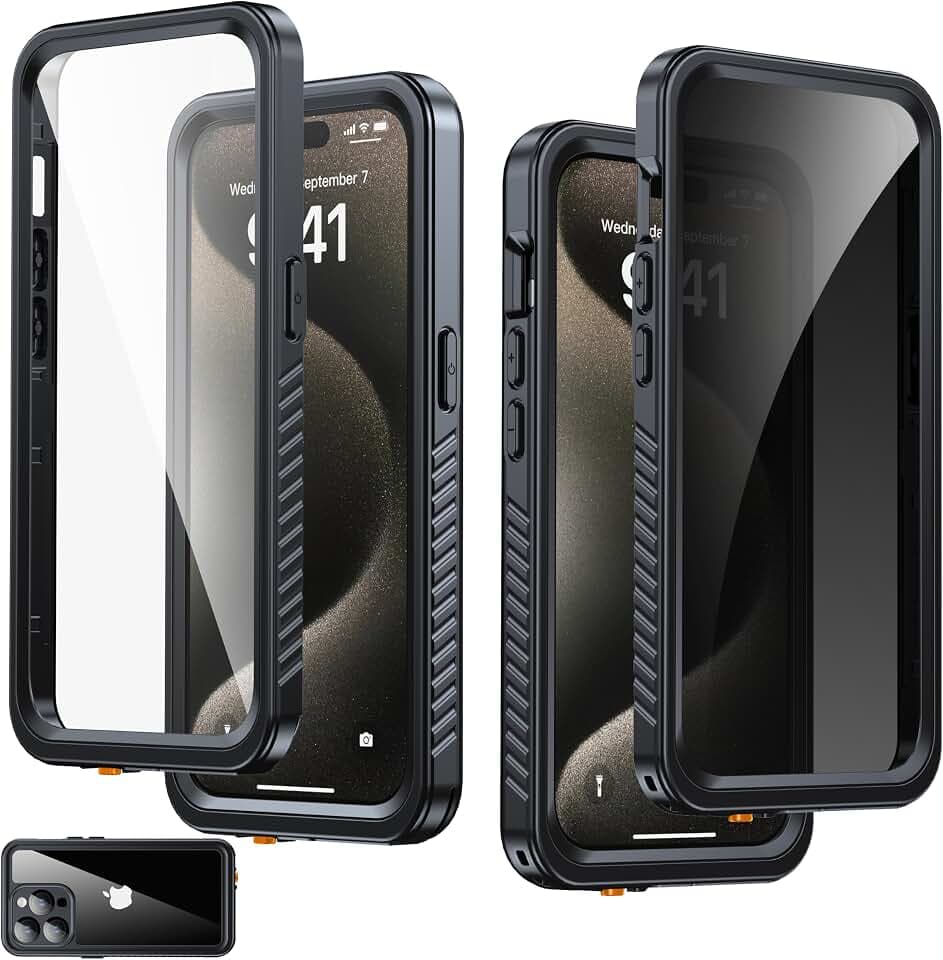 for iPhone 15 Pro Case IP68 Waterproof, Black
