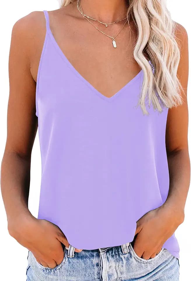 OMSJ Women's Spaghetti Strap Tank Tops V Neck Sleeveless Summer Loose Fit Shirts