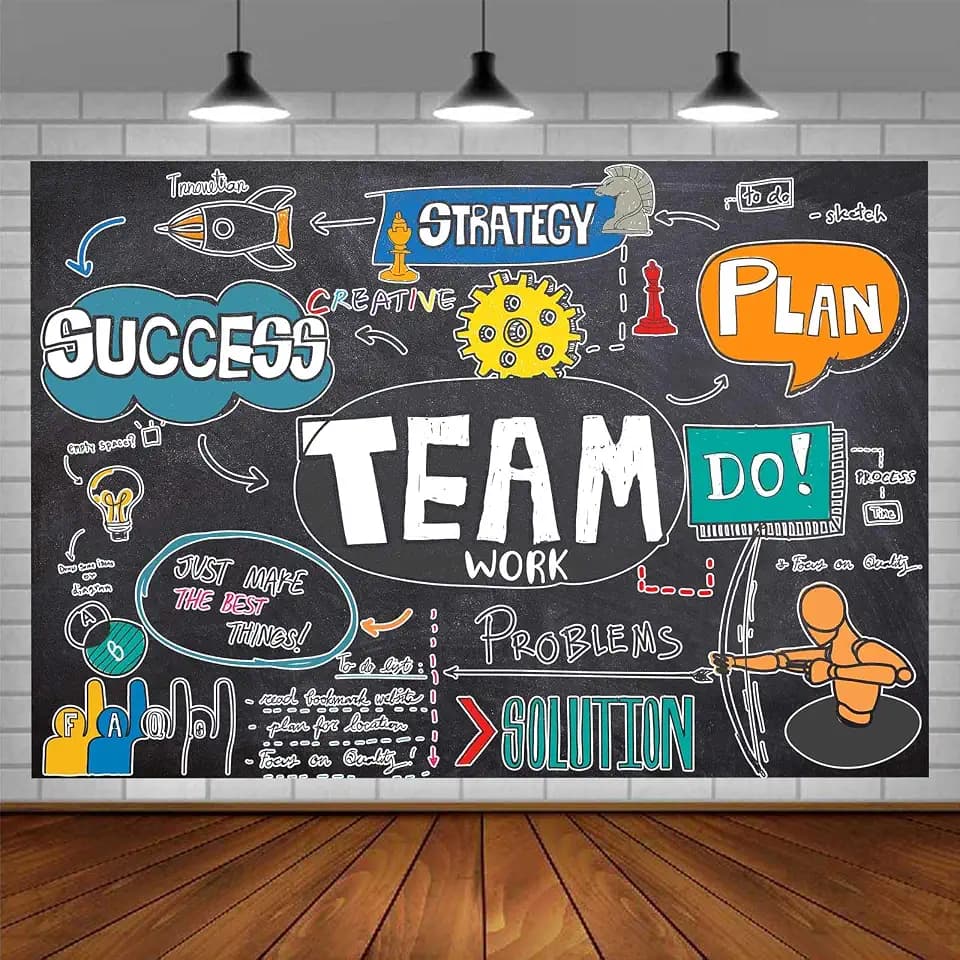 Teamwork Backdrop, Team Work Chalkboard Photography Background, 10x10ft