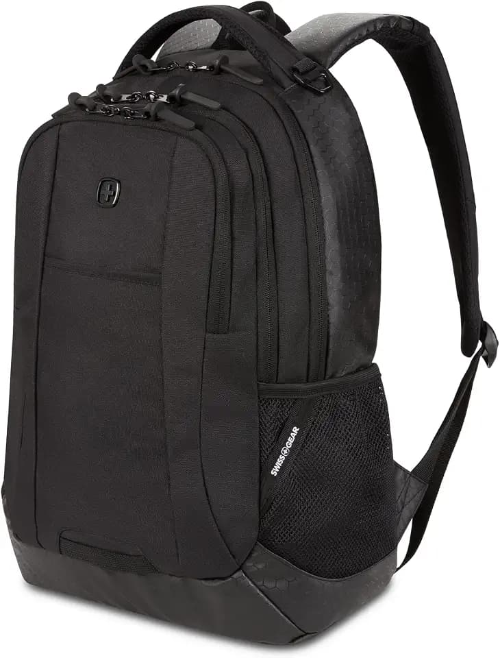 SwissGear Cecil Laptop Backpack, Fits Most 16-Inch Laptops, Three-Compartment Design, Airflow Back Panel, Black, 27.3L, 18-Inch