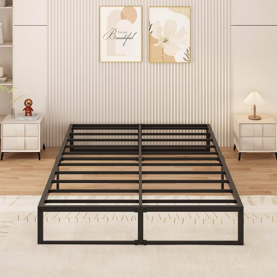Yicensen Metallbett 140x200 cm mit Lattenrost Metall, 35cm Höhe Bettrahmen Doppelbett Stabiles Leichte Montage, Schwarz