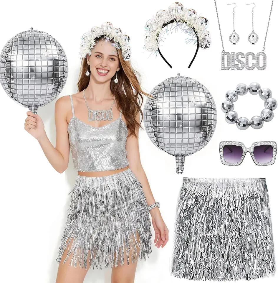 7 Stück Discokugel Kostüm, Kostüm Discokugel Haarreif Damen