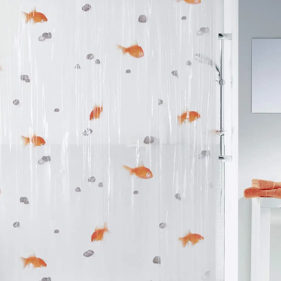 Spirella Anti-Schimmel Duschvorhang Goldfisch Anti-Bakteriell, waschbar, wasserdicht Vinyl 180x200cm Weiß